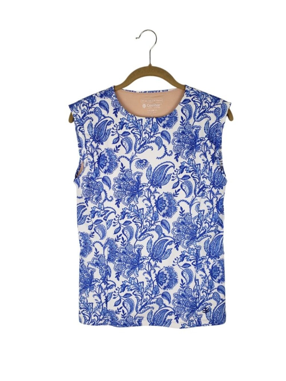 Coolibar Kaylana Tank Blue White Paisley UPF Swim Top Bra Cups Womens Large